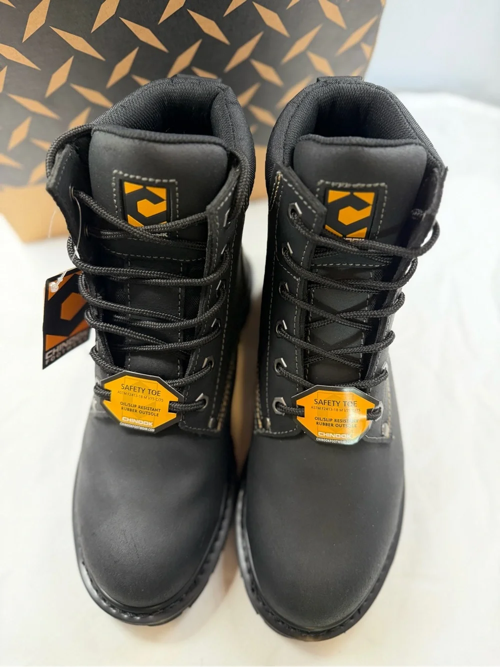 NWT AND BOX Men's Black Lace-Up Work Boots with Rugged Lug Sole 8.5